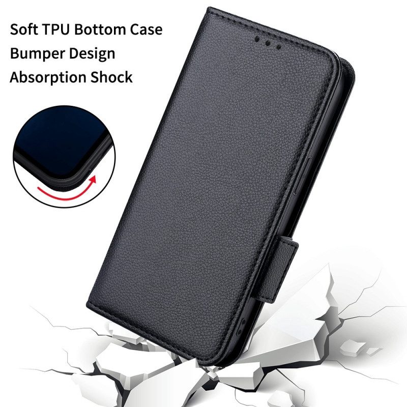 Folio Cover Samsung Galaxy A14 / A14 5G Strappy Litchi Stile In Pelle