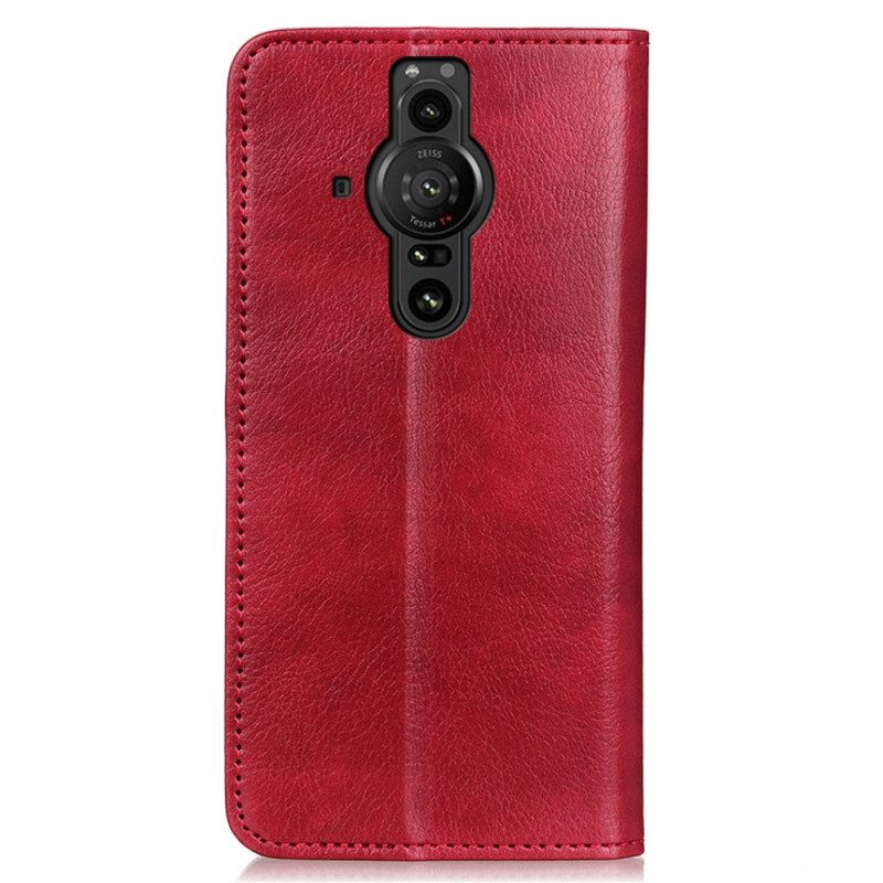 Folio Cover Sony Xperia Pro-I Custodia in pelle Pelle Crosta Litchi