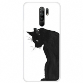 Cover Xiaomi Redmi 9 Gatto Nero Pensieroso