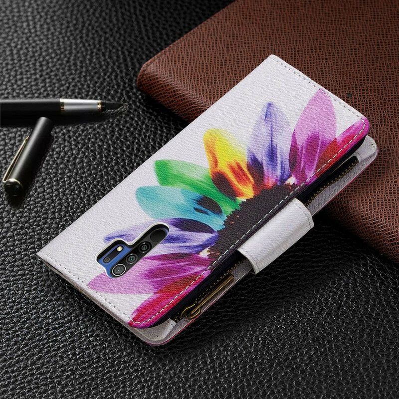 Custodia A Portafoglio Xiaomi Redmi 9 Tasca Con Zip A Fiore