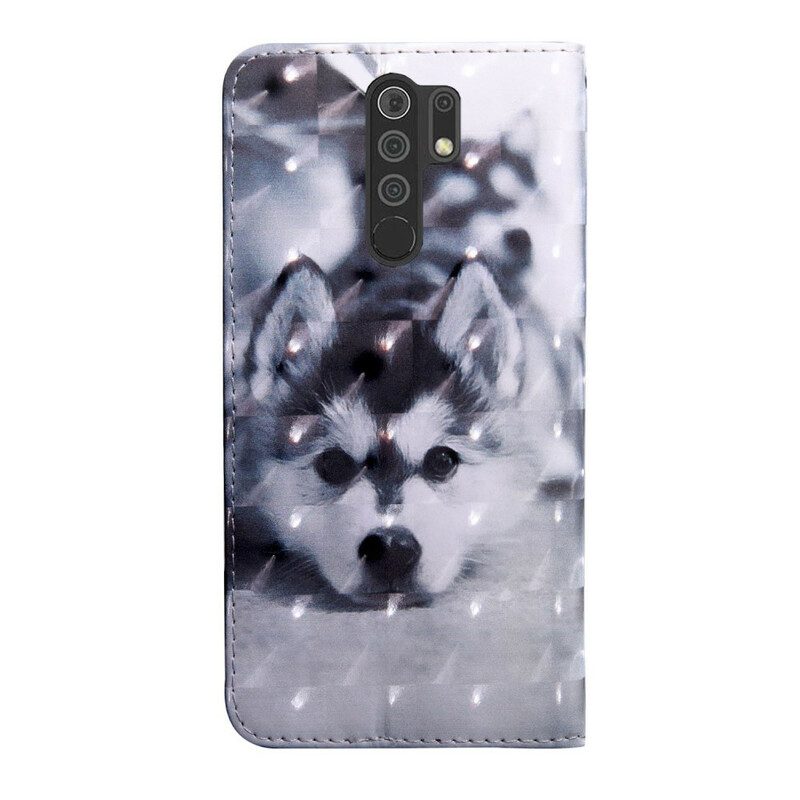 Custodia in pelle Xiaomi Redmi 9 Cane In Bianco E Nero