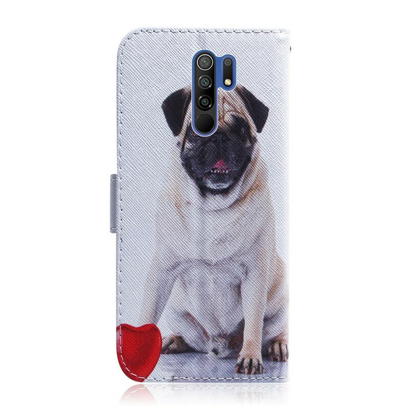 Custodia in pelle Xiaomi Redmi 9 Cane Carlino