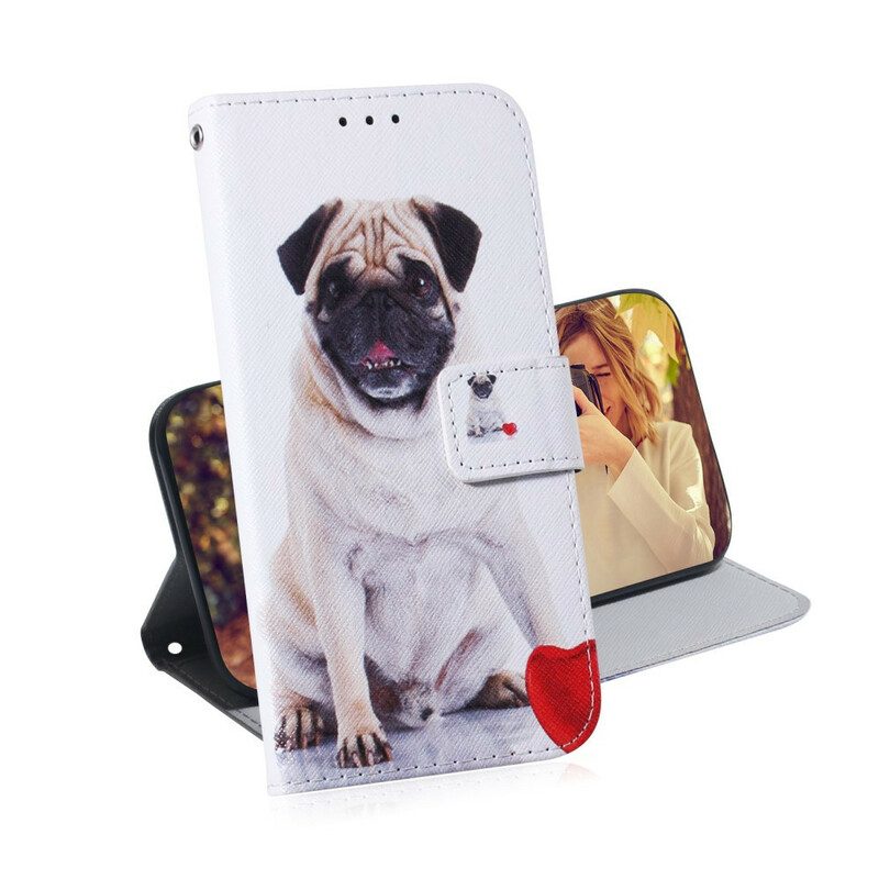 Custodia in pelle Xiaomi Redmi 9 Cane Carlino