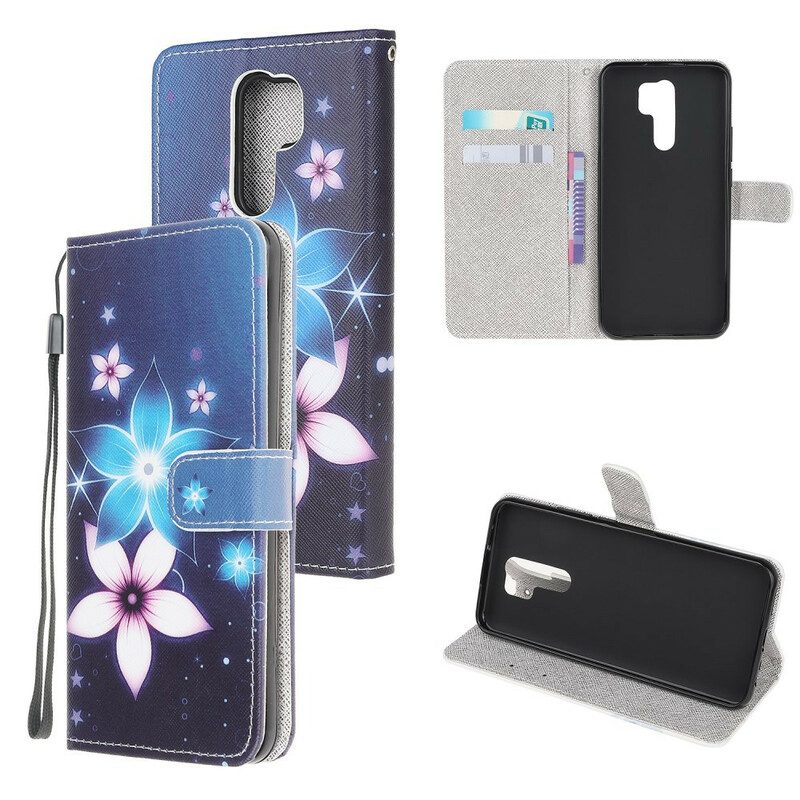 Custodia in pelle Xiaomi Redmi 9 Cinturino Lunare Fiori