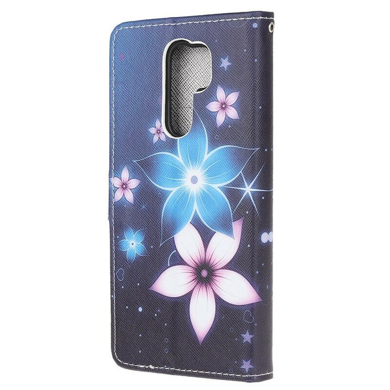 Custodia in pelle Xiaomi Redmi 9 Cinturino Lunare Fiori