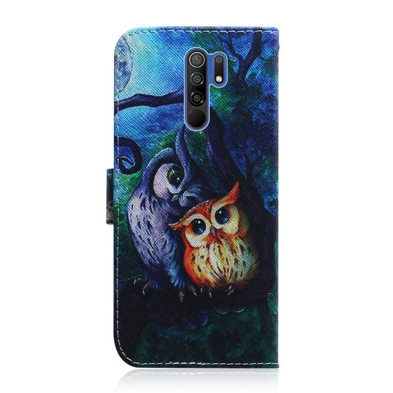 Custodia in pelle Xiaomi Redmi 9 Dipinto Di Gufi