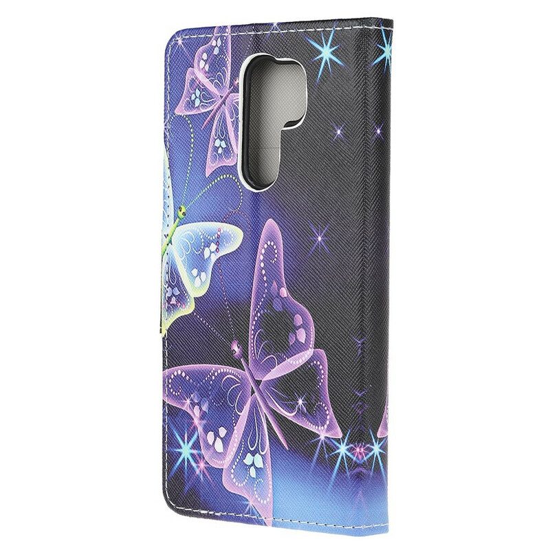 Custodia in pelle Xiaomi Redmi 9 Farfalle Al Neon