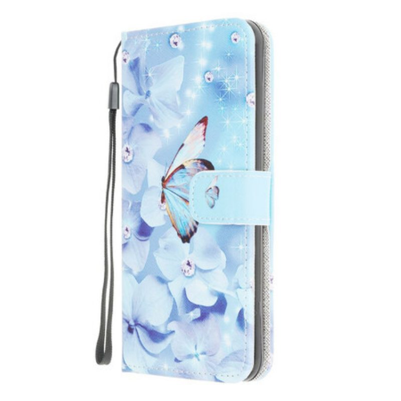 Custodia in pelle Xiaomi Redmi 9 Farfalle Di Diamanti Strappy