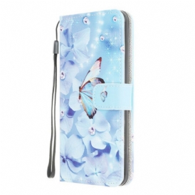 Custodia in pelle Xiaomi Redmi 9 Farfalle Di Diamanti Strappy