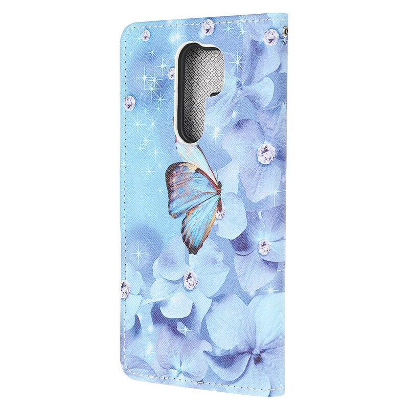 Custodia in pelle Xiaomi Redmi 9 Farfalle Di Diamanti Strappy