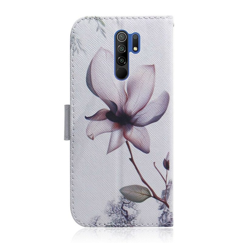 Custodia in pelle Xiaomi Redmi 9 Fiore Rosa Polveroso