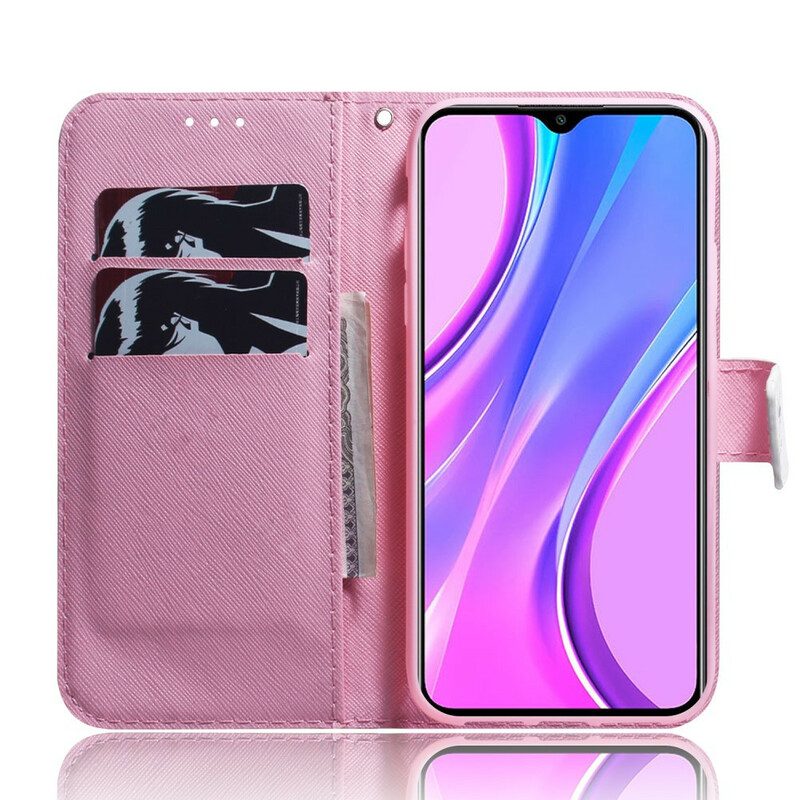 Custodia in pelle Xiaomi Redmi 9 Fiore Rosa Polveroso