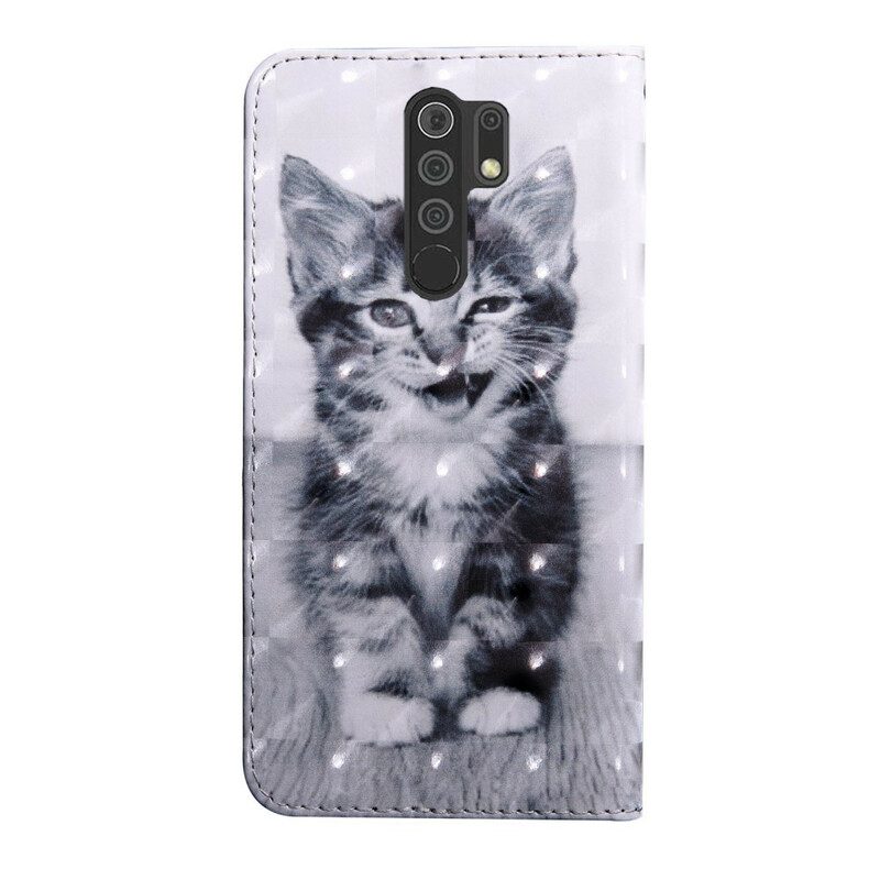 Custodia in pelle Xiaomi Redmi 9 Gatto Bianco E Nero