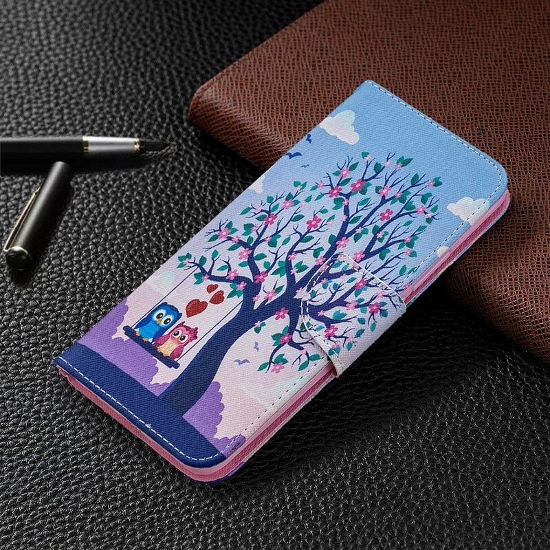 Custodia in pelle Xiaomi Redmi 9 Gufi Sull'altalena