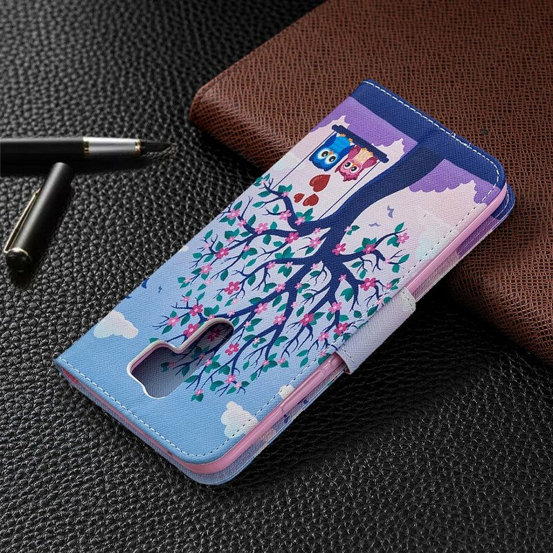 Custodia in pelle Xiaomi Redmi 9 Gufi Sull'altalena