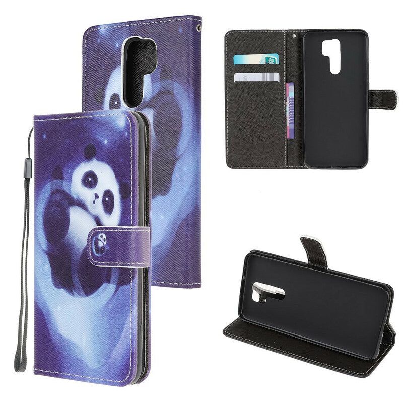 Custodia in pelle Xiaomi Redmi 9 Panda Space Con Cordino