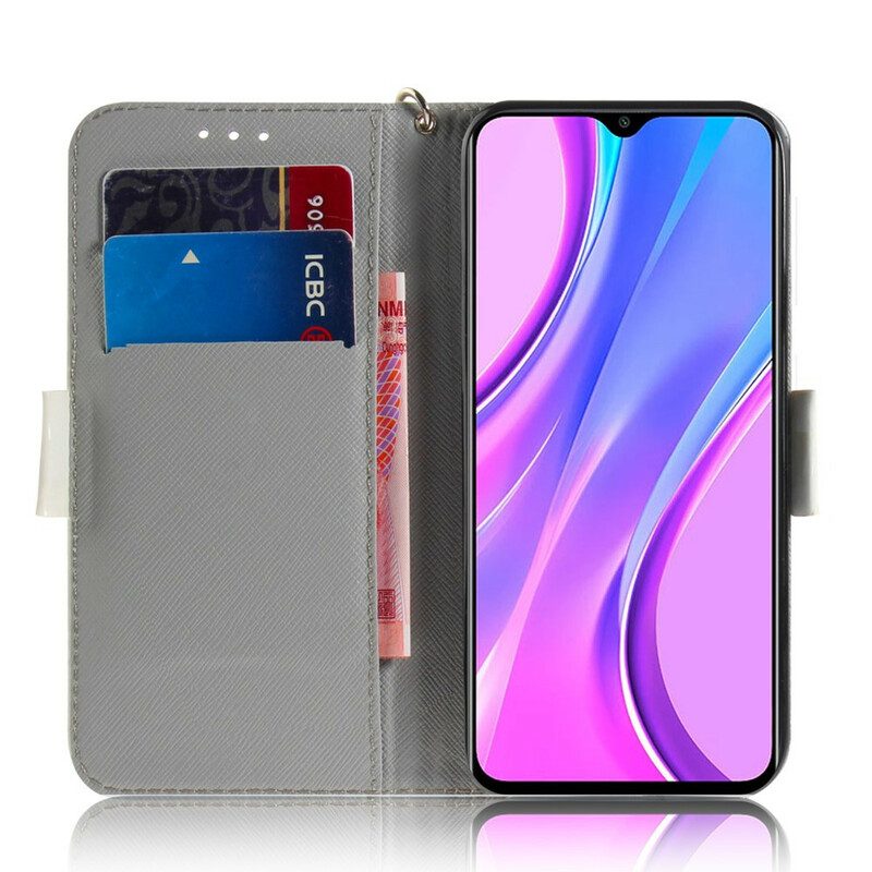 Custodia in pelle Xiaomi Redmi 9 Ramo Fiorito Con Cinturino