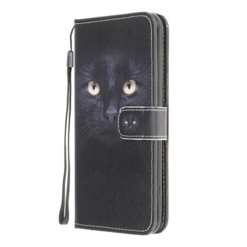 Custodia in pelle Xiaomi Redmi 9 Strappy Occhi Di Gatto Nero