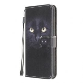 Custodia in pelle Xiaomi Redmi 9 Strappy Occhi Di Gatto Nero