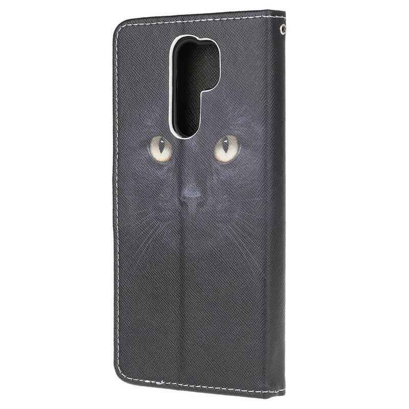 Custodia in pelle Xiaomi Redmi 9 Strappy Occhi Di Gatto Nero