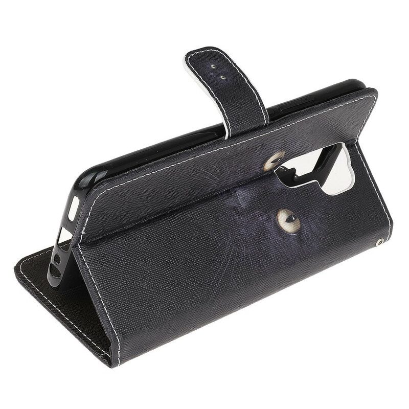 Custodia in pelle Xiaomi Redmi 9 Strappy Occhi Di Gatto Nero