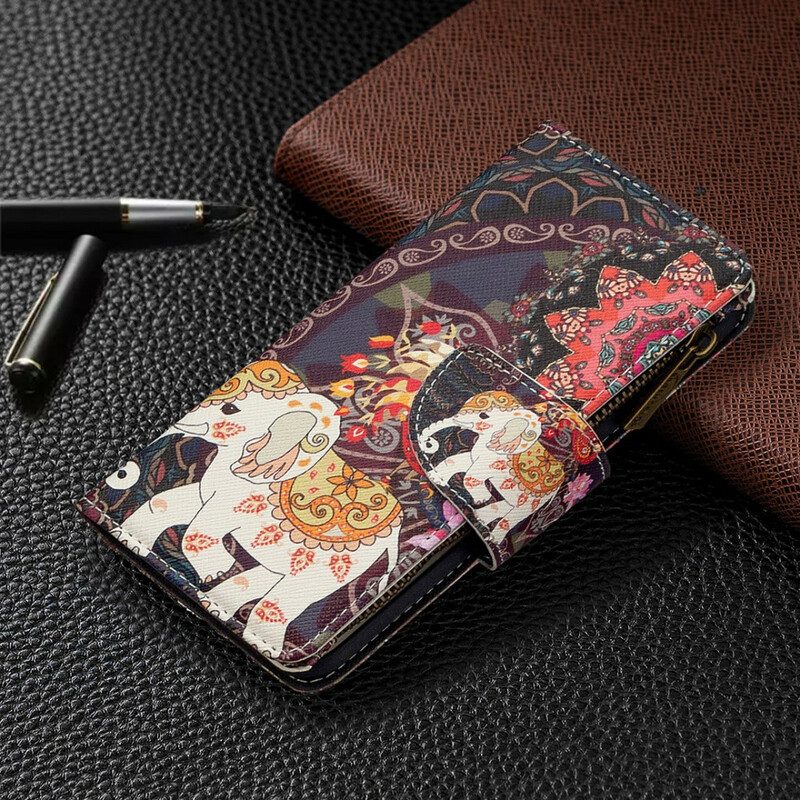 Custodia in pelle Xiaomi Redmi 9 Tasca Con Zip A Forma Di Elefante