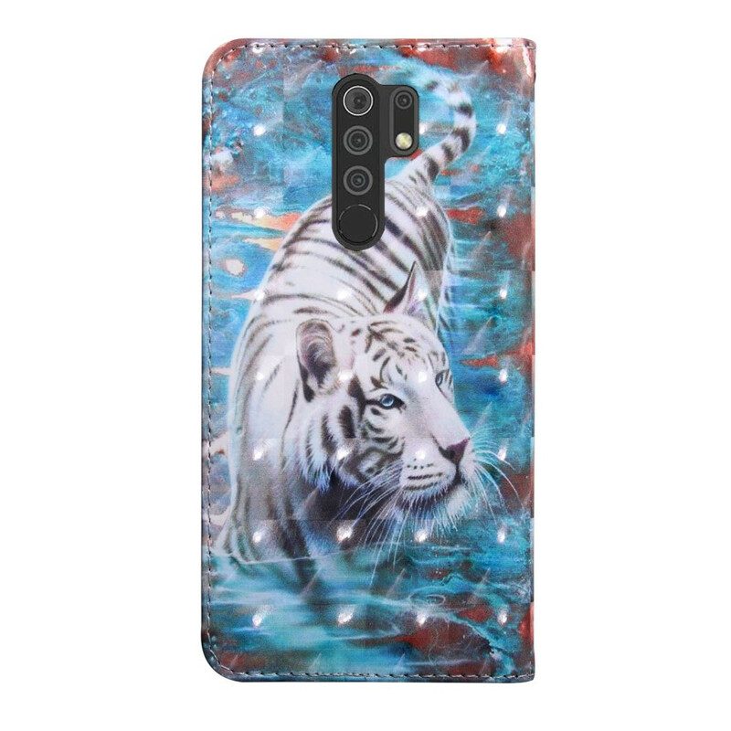 Custodia in pelle Xiaomi Redmi 9 Tigre In Acqua