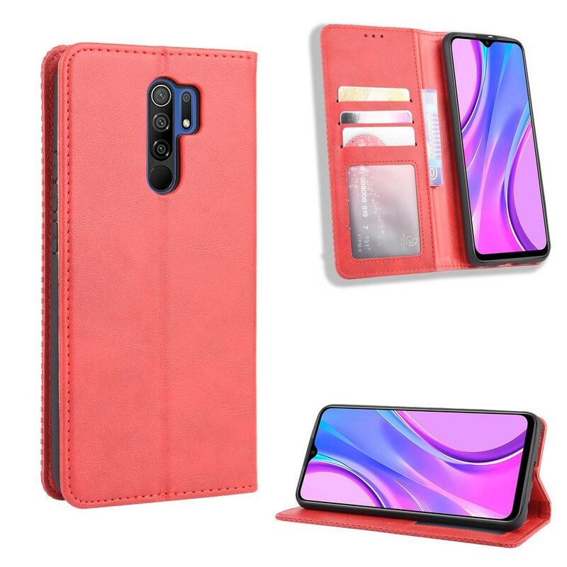 Folio Cover Xiaomi Redmi 9 Custodia in pelle Effetto Pelle Vintage Stilizzato