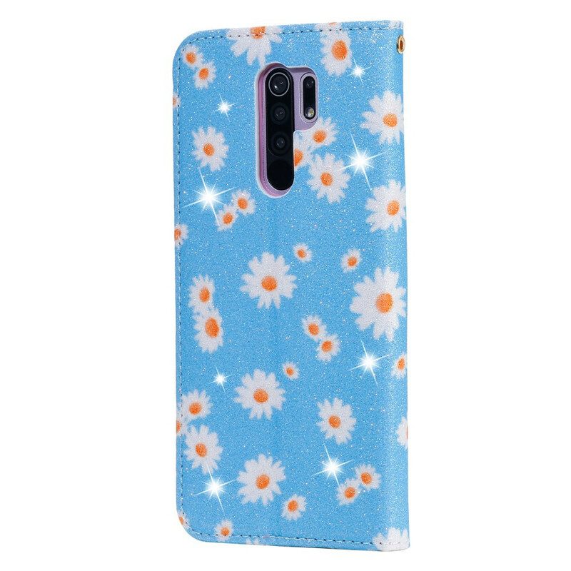 Folio Cover Xiaomi Redmi 9 Custodia in pelle Margherite