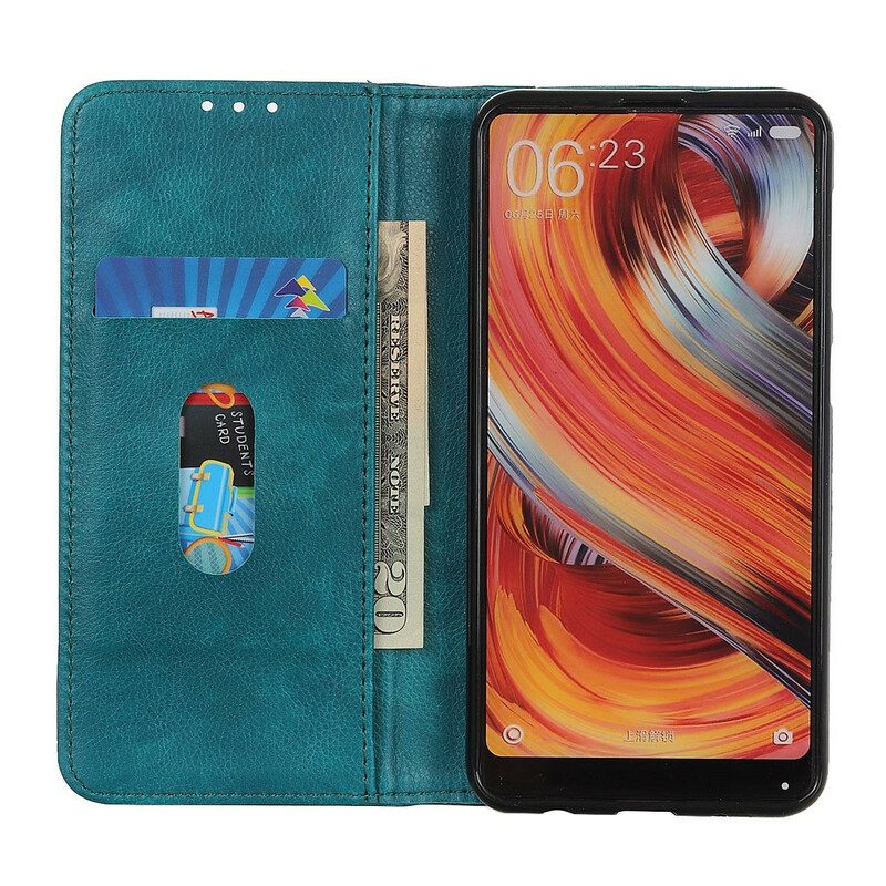 Folio Cover Xiaomi Redmi 9 Custodia in pelle Versione In Crosta Di Litchi