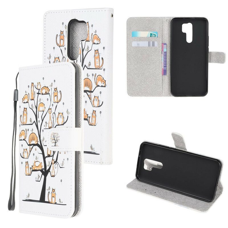 Folio Cover Xiaomi Redmi 9 Gatti Funky Con Cinturino