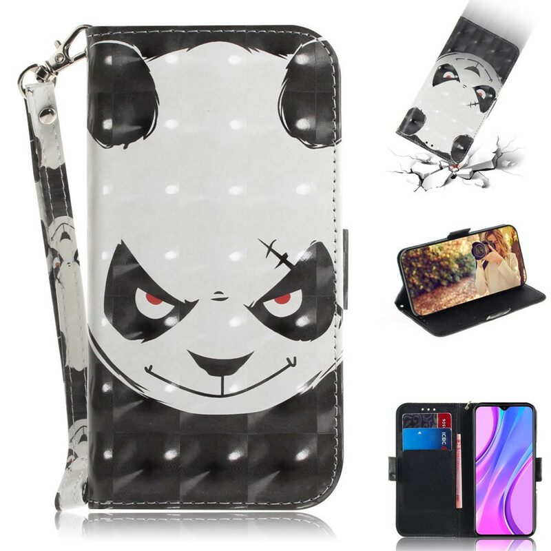 Folio Cover Xiaomi Redmi 9 Panda Arrabbiato Con Cordino