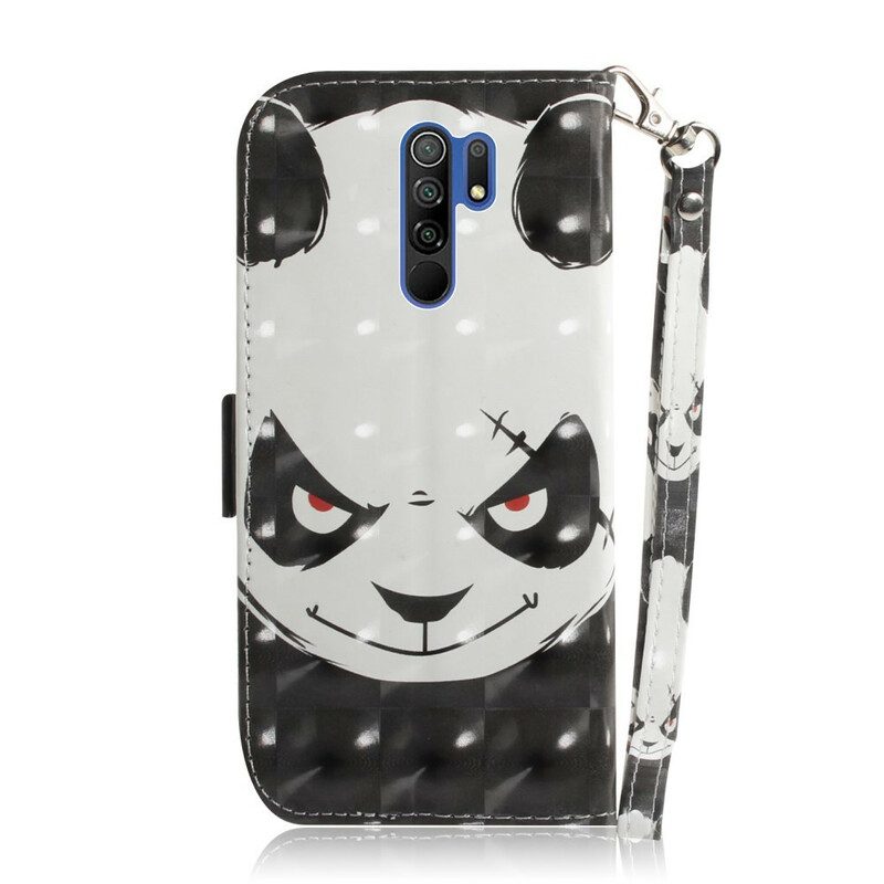 Folio Cover Xiaomi Redmi 9 Panda Arrabbiato Con Cordino