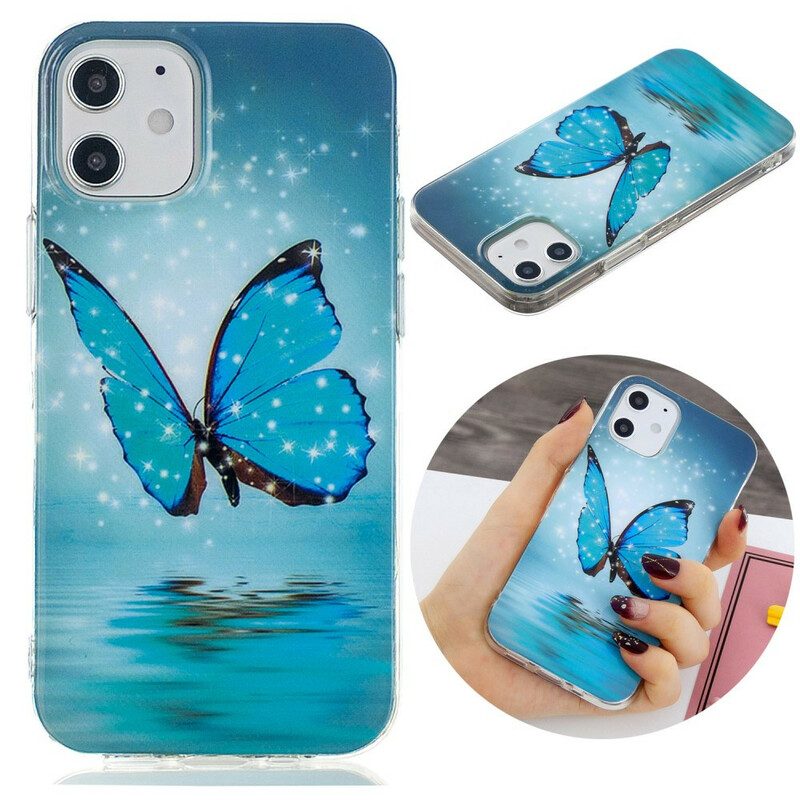 Cover iPhone 12 Mini Farfalla Blu Fluorescente