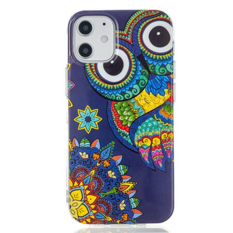 Cover iPhone 12 Mini Mandala Gufo Fluorescente