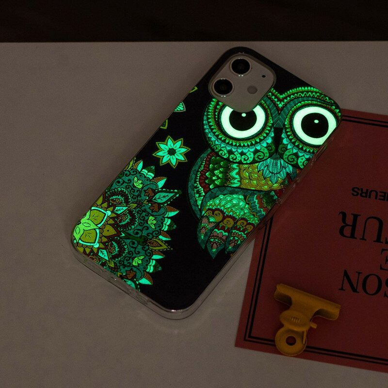 Cover iPhone 12 Mini Mandala Gufo Fluorescente