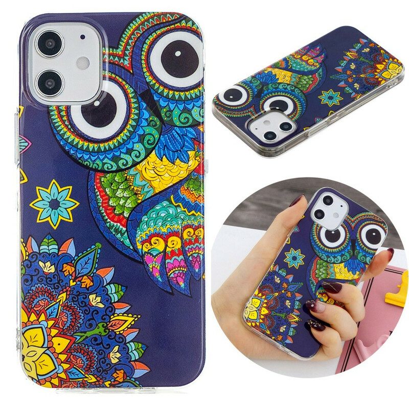 Cover iPhone 12 Mini Mandala Gufo Fluorescente