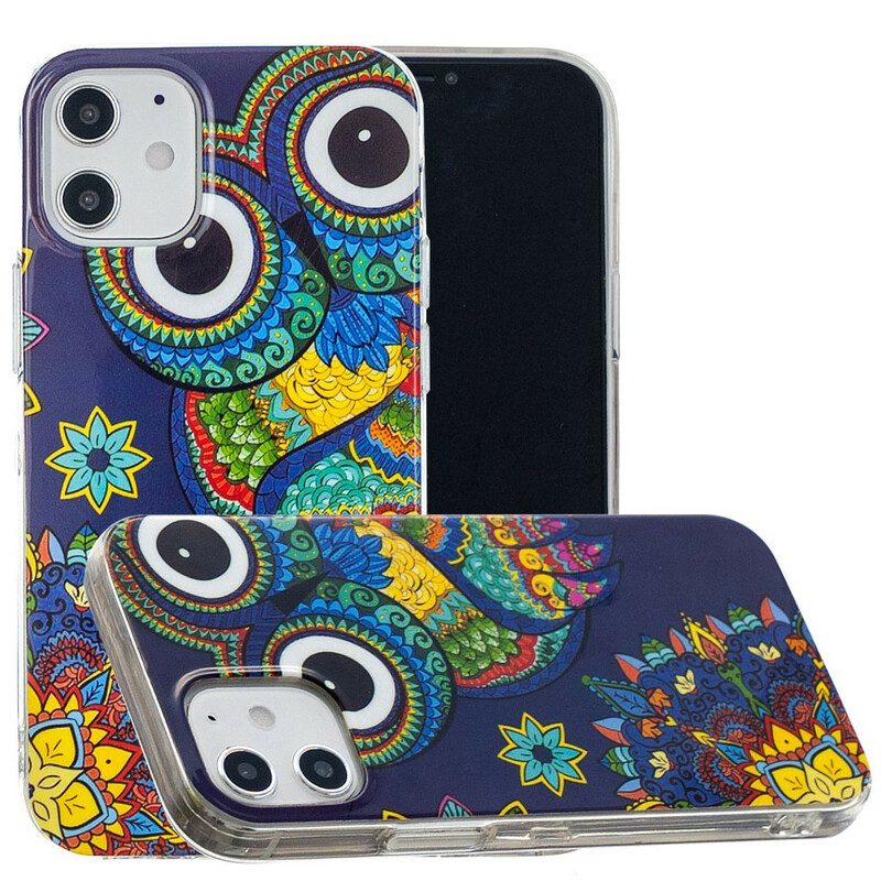 Cover iPhone 12 Mini Mandala Gufo Fluorescente