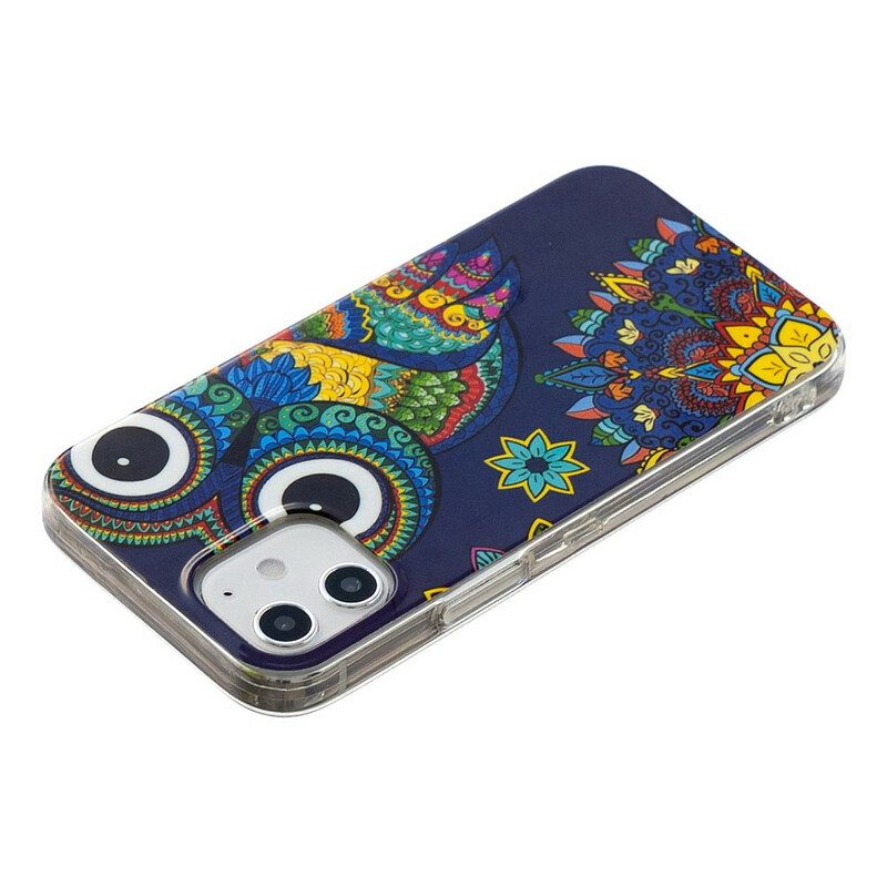 Cover iPhone 12 Mini Mandala Gufo Fluorescente