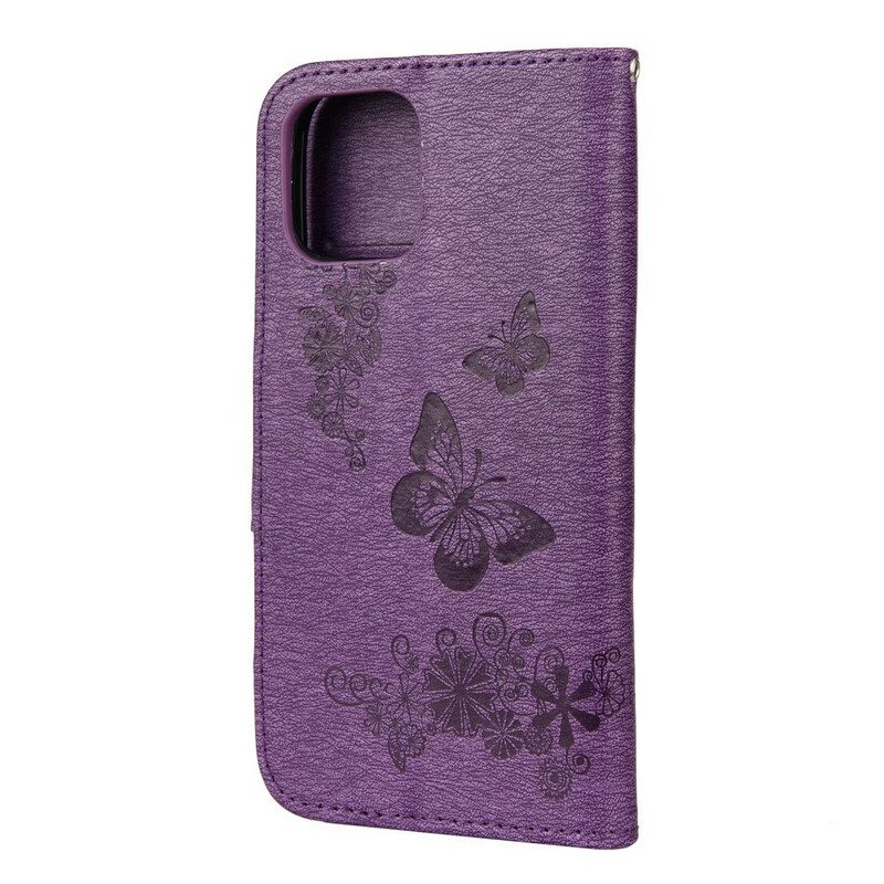 Custodia A Portafoglio iPhone 12 Mini Splendide Farfalle Cinturino