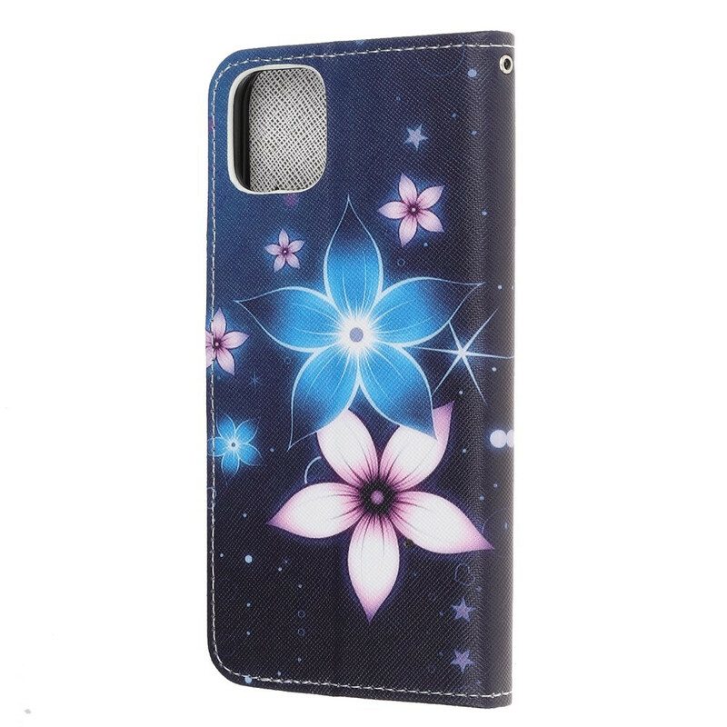 Custodia in pelle iPhone 12 Mini Cinturino Lunare Fiori