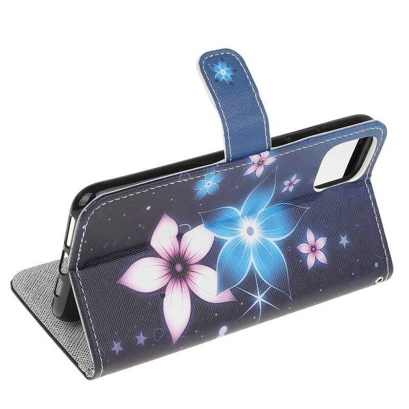 Custodia in pelle iPhone 12 Mini Cinturino Lunare Fiori