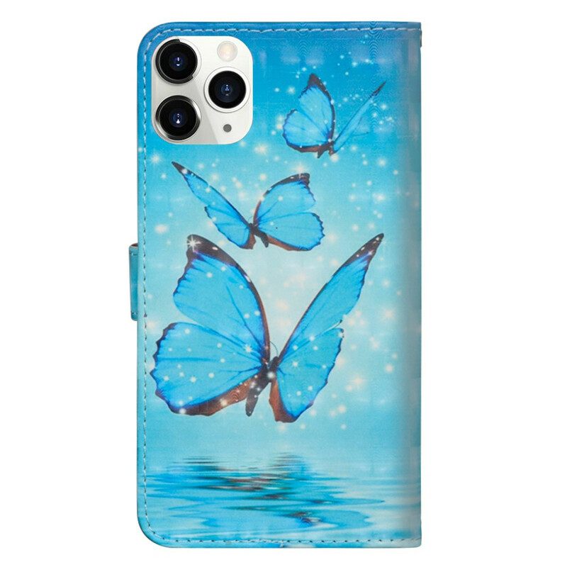 Custodia in pelle iPhone 12 Mini Farfalle Blu Volanti