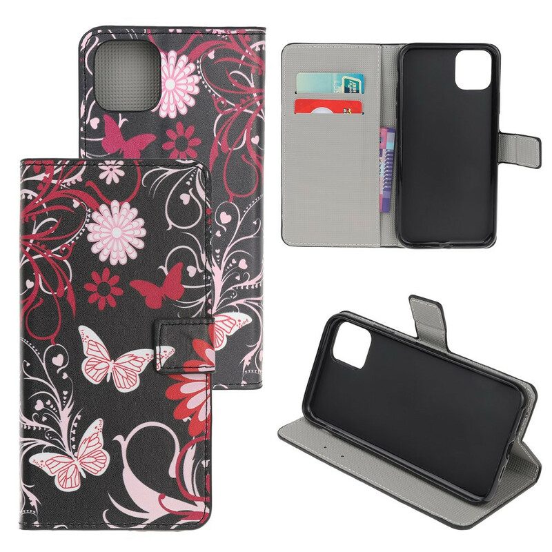 Custodia in pelle iPhone 12 Mini Farfalle Pazze