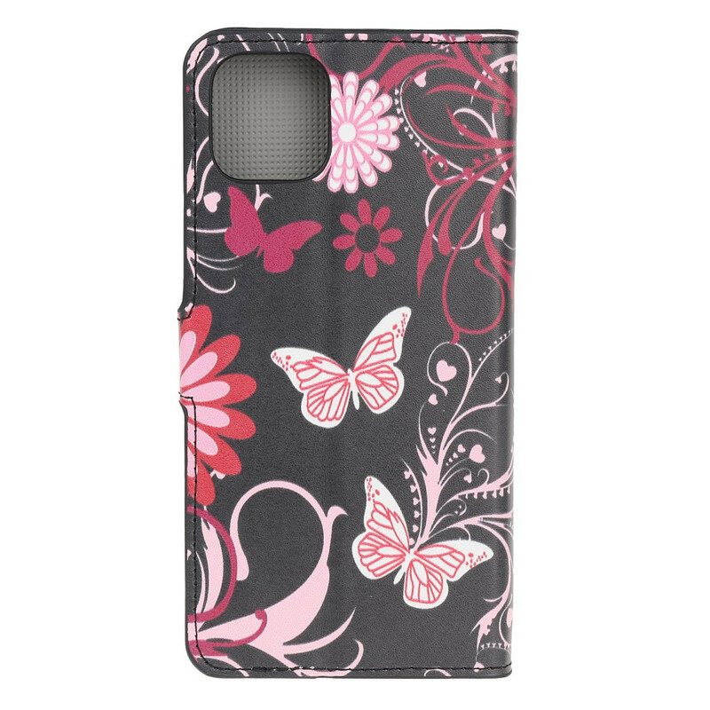 Custodia in pelle iPhone 12 Mini Farfalle Pazze