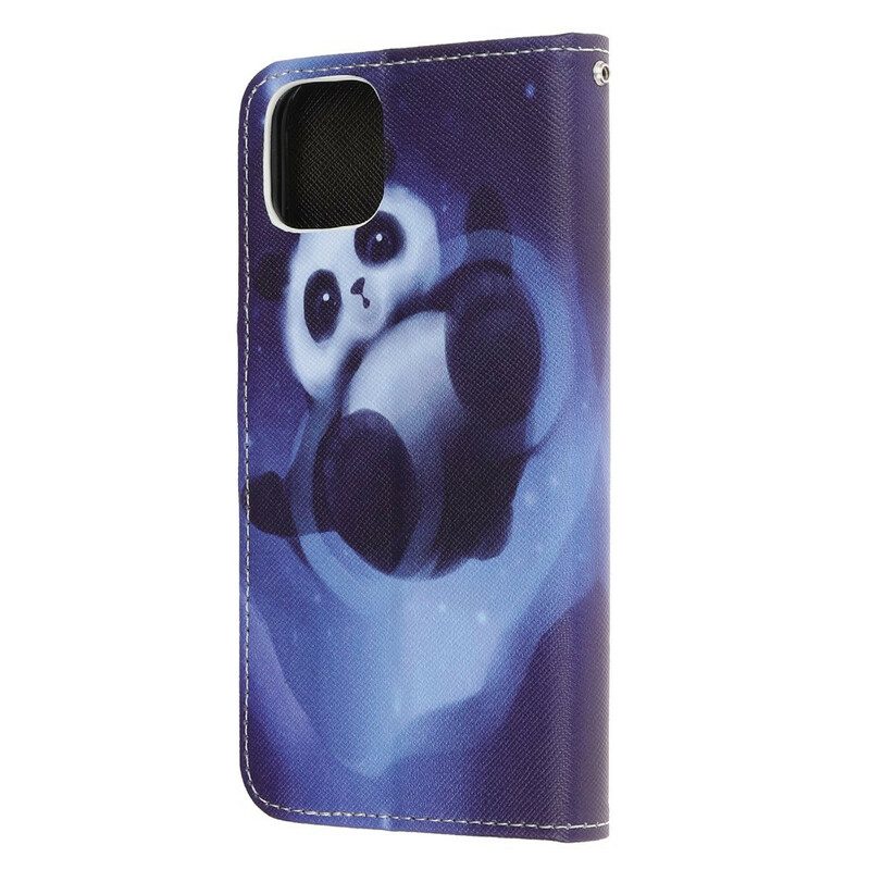 Custodia in pelle iPhone 12 Mini Panda Space Con Cordino