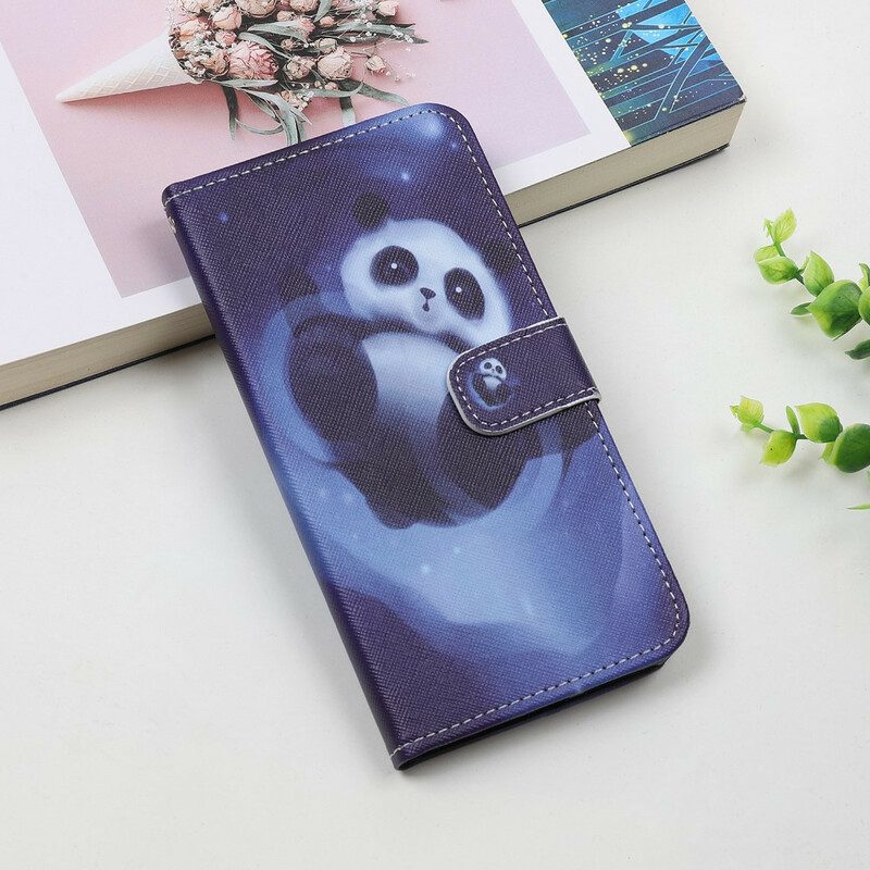 Custodia in pelle iPhone 12 Mini Panda Space Con Cordino