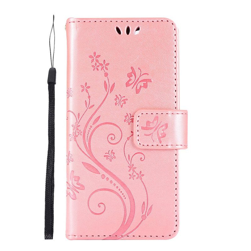 Folio Cover iPhone 12 Mini Cordino Farfalle E Fiori