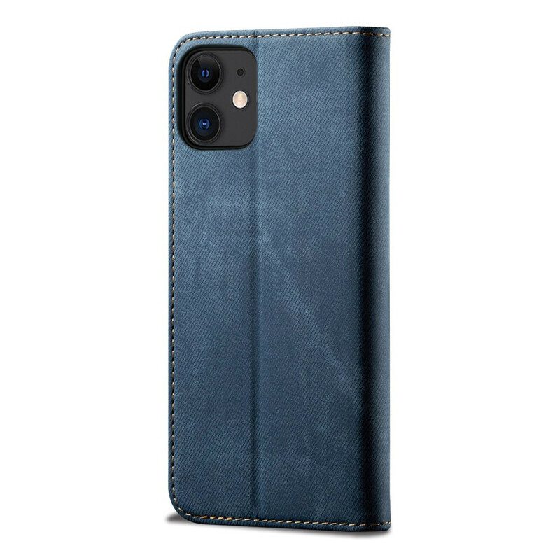 Folio Cover iPhone 12 Mini Custodia in pelle Trama Di Jeans In Ecopelle