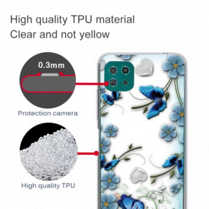 Cover Samsung Galaxy A22 5G Farfalle E Fiori Retrò Senza Soluzione Di Continuità